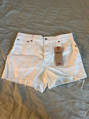 Levi's White High-Waist Distressed Denim Shorts